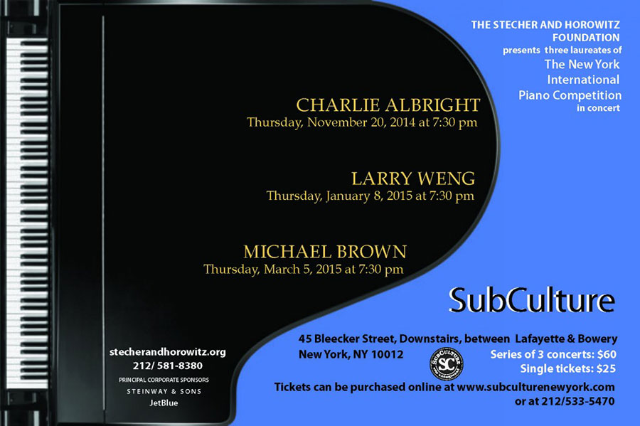 Our 2014-15 Young Artist Series at Subculture features 3 Laureates of the New York International Piano Competition