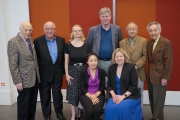 047 Stecher and Horowitz with members of the Jury_Seated Esther Park and Janet Lopinski, Standing Melvin Stecher, John O'Conor, Lydia Artymiw, Ian Hobson, Tong-Il Han and Norman Horowitz